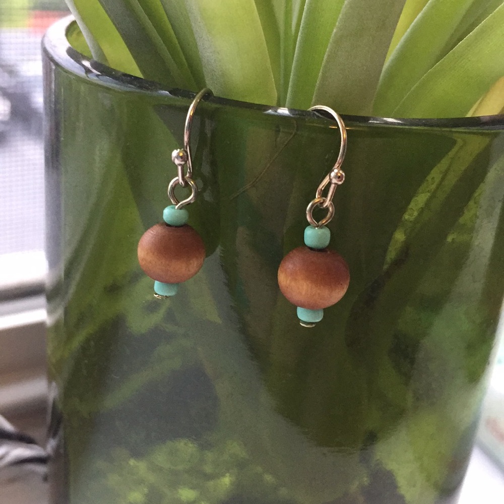 Wood and teal earring set